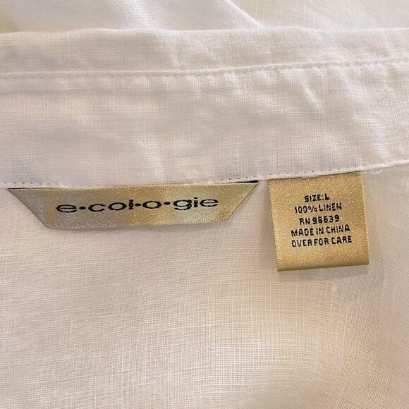 100% LINEN Boho Cottage Button Up Ruffled ecologie Side Slit Size Large - Picture 9 of 9